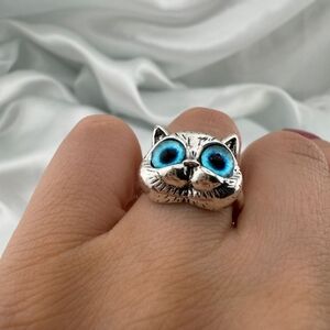 !!! Anthropologie Silver Cat Ring with Blue Eyes